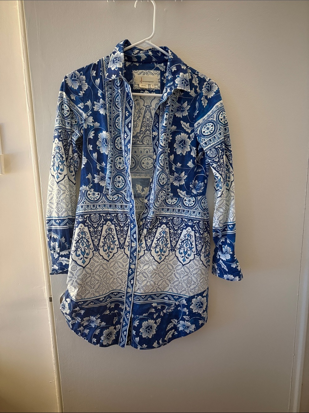 Anthropologie Blue & White Bandana-Print Shirt Jacket